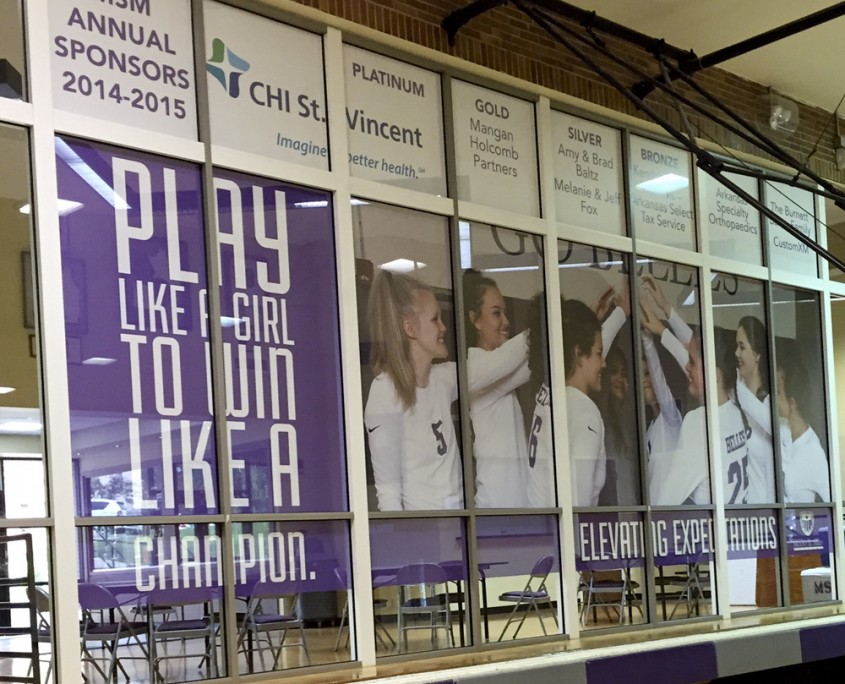Mount St. Mary completed gym window graphics